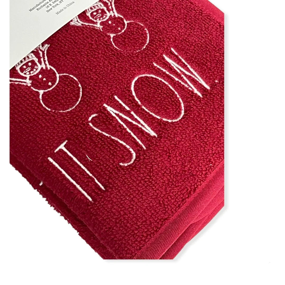 Rae Dunn Red LET IT SNOW Embroidered Dry Mats 16" x 20" - Set of 2