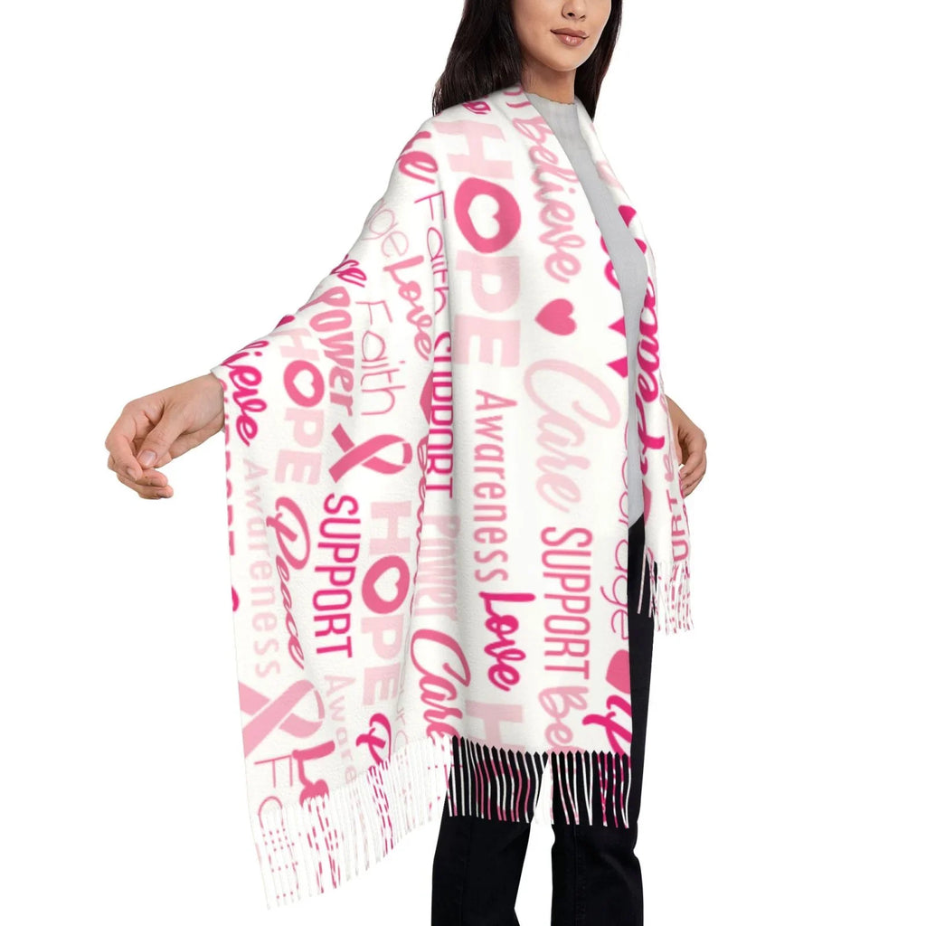 Bingfone Soft Cashmere Feel Scarf For Women Elegant Art Print Winter Warm Scarves Large Shawl Wrap Gifts- Breast Cancer Pink Ribbons Awareness