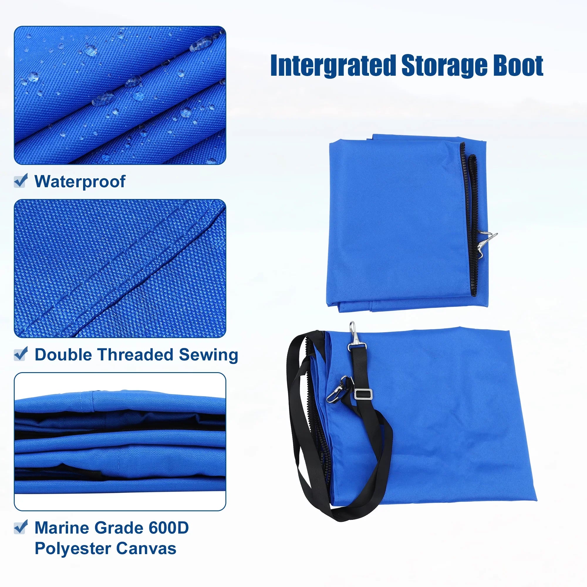 Unique Bargains 600D 4 Bow 8'L x 54"H x 79"-84"W Bimini Top Canvas Cover with Detachable Side Blocks Storage Boot Blue