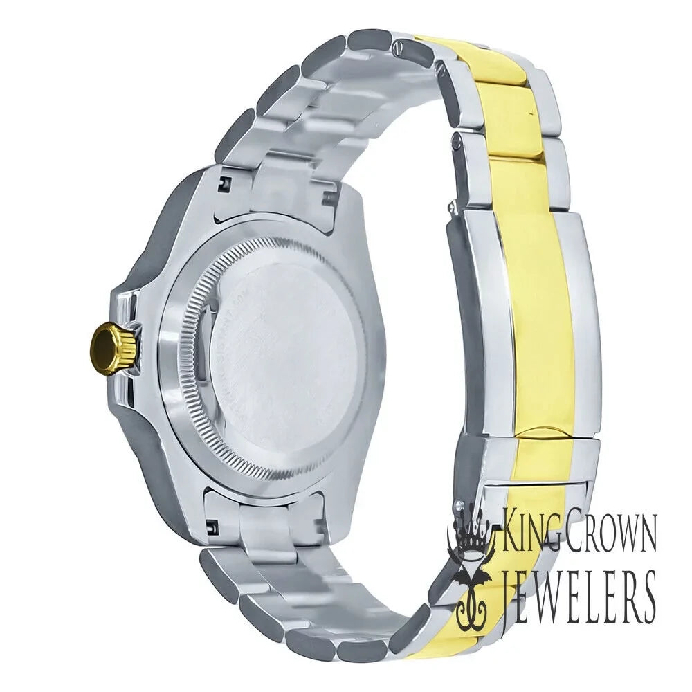 Mother Of Pearl Dial 2 Tone Solid Stainless Steel SimuLatitudeed Diamonds 18K Gold Finish Mens Watch