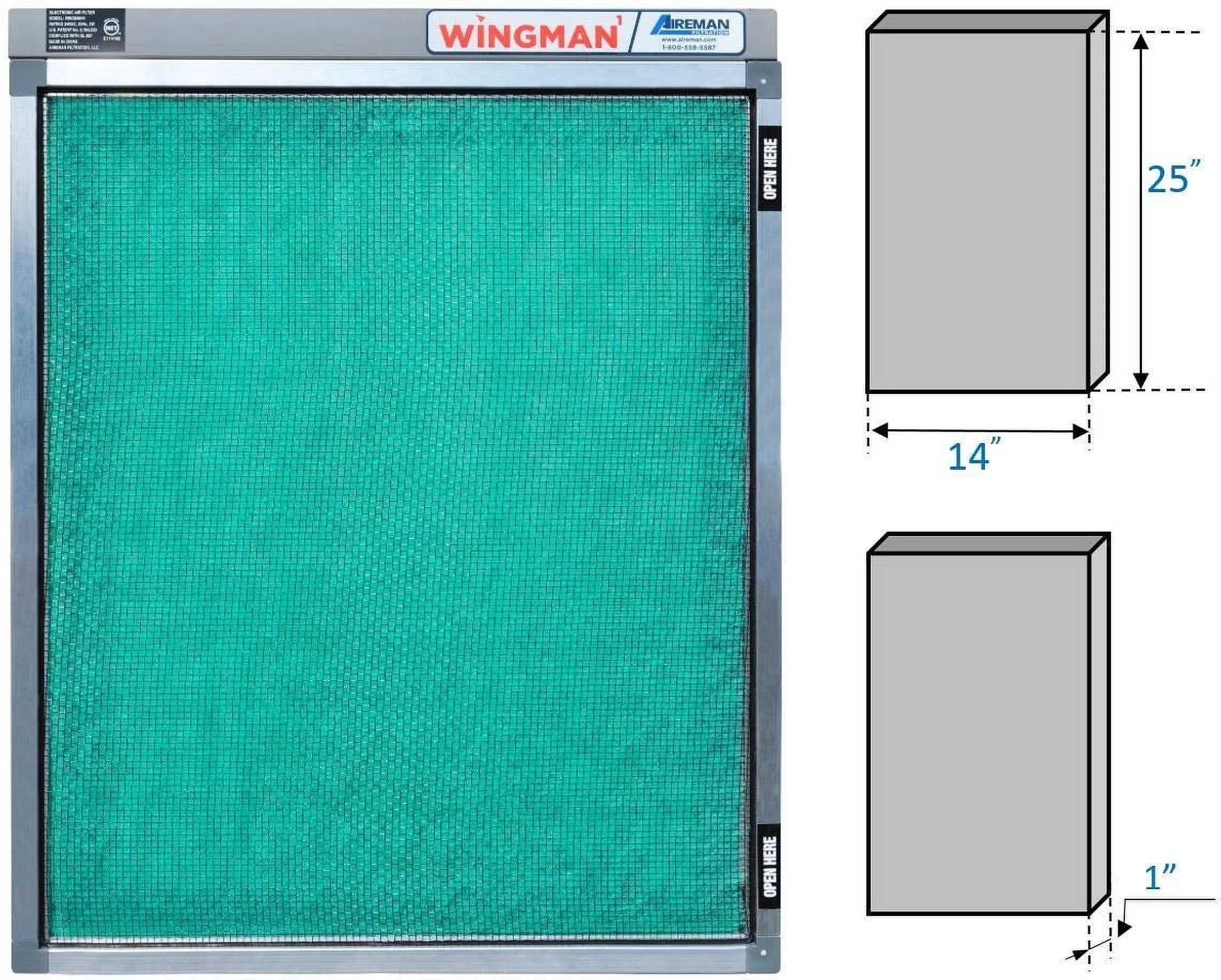 14x25x1 Electronic Air Filter Including Year Supply of Replacement Pads - Homeowner Installed- Simply Replace Your Current AC Furnace Air Filter and PLUG IT IN!