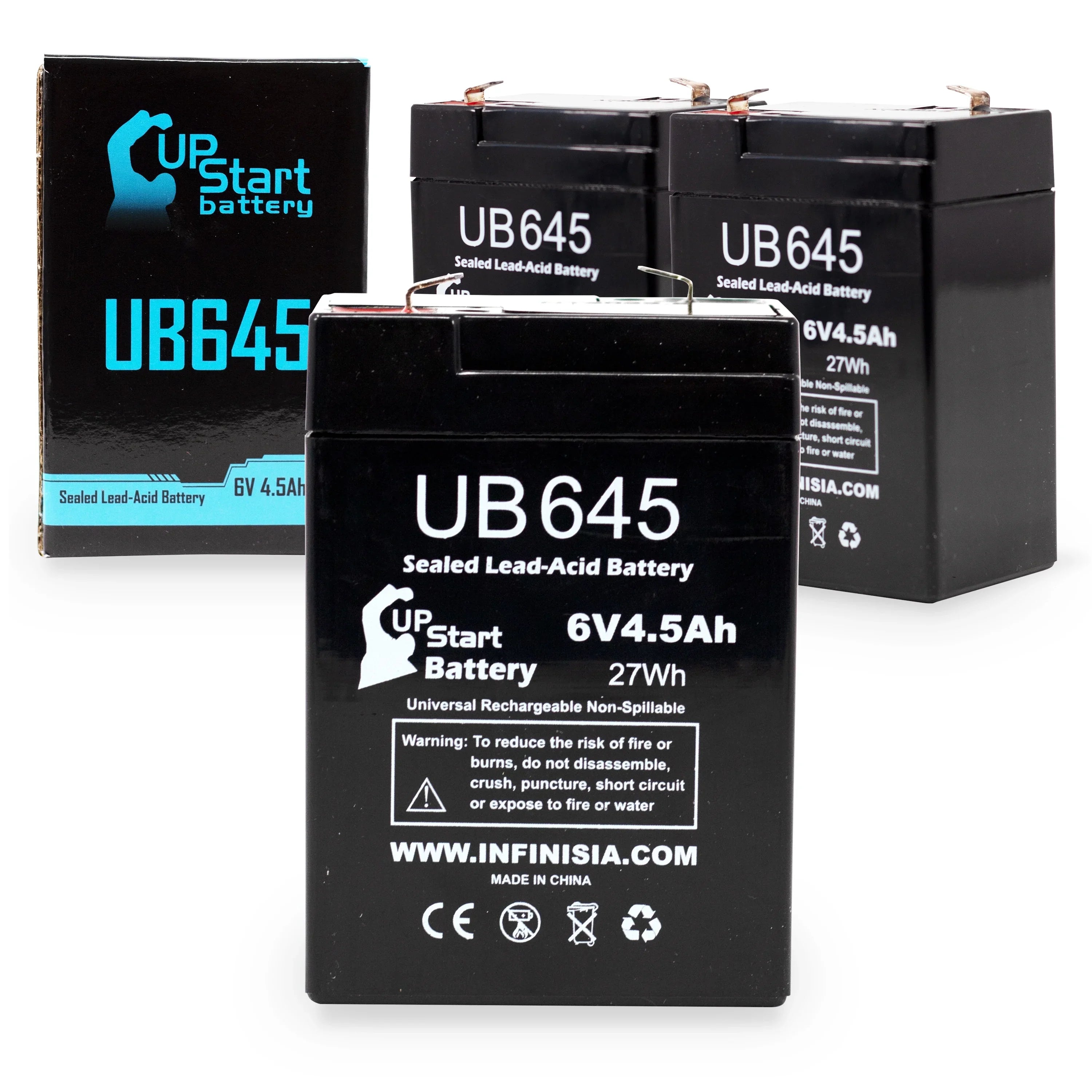 3x Pack - Compatible Tripp Lite BCPRO 850 Battery - Replacement UB645 Universal Sealed Lead Acid Battery (6V, 4.5Ah, 4500mAh, F1 Terminal, AGM, SLA) - Includes 6 F1 to F2 Terminal Adapters