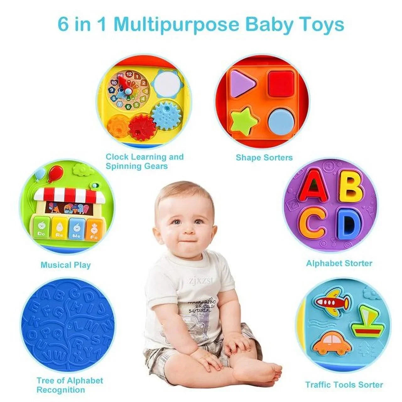 Montessori Toys 6-12 Months, Musical Busy Learners Activity Cube for Toddlers, Shape Sorter Toys for 1 Year Old Boys Girls Birthday Christmas Gifts