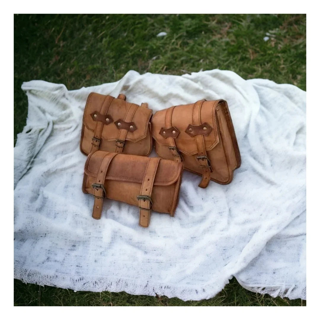 Premium Leather Saddle Bag Set of 3 - Stylish and Practical Gift for Him or Her