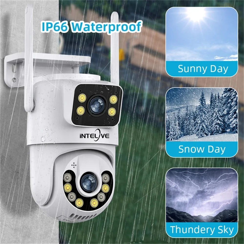 INTELIVE 4K Security Camera with Floodlight, Human Deduction Wireless Outdoor Camera, Rechargeable Powered Home Surveillance Camera with Full Color Night Vision Two Way Voice