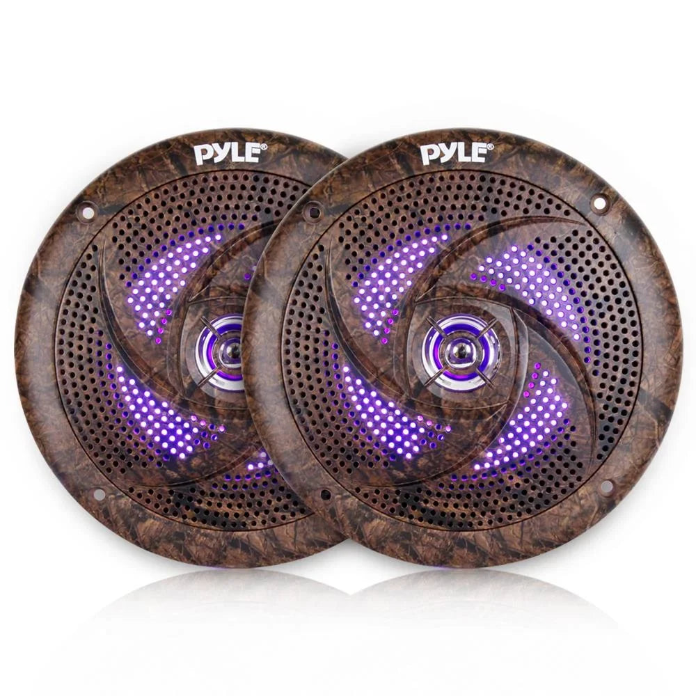Pyle Marine DIN Bluetooth MP3 USB AUX Camo AM/FM Radio, 6x 6.5" Waterproof Camouflage LED Speakers, Elite Series 4-Channel Amplifier, Stereo Cover, Enrock Antenna, 18-G 50 Ft Wire, Amp Install Kit