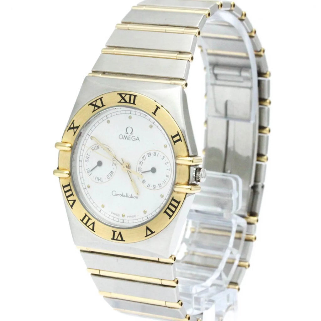 Pre-Owned Polished OMEGA ConstelLatitudeion Day Date 18K Gold Steel Watch 396.1070 BF566004 (Good)