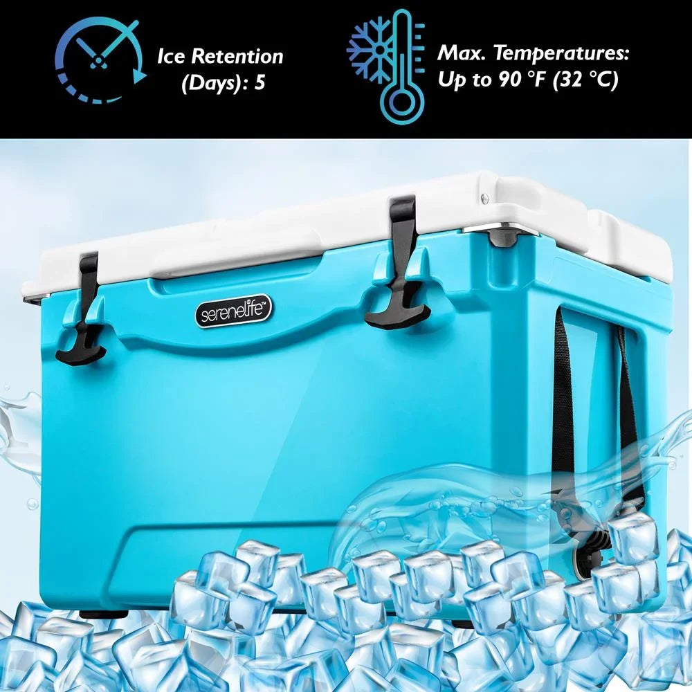 SereneLife 75 Quart Portable Cooler Box Lightweight Heavy-Duty Travel Ice Cooler W/ Handles, (Blue)