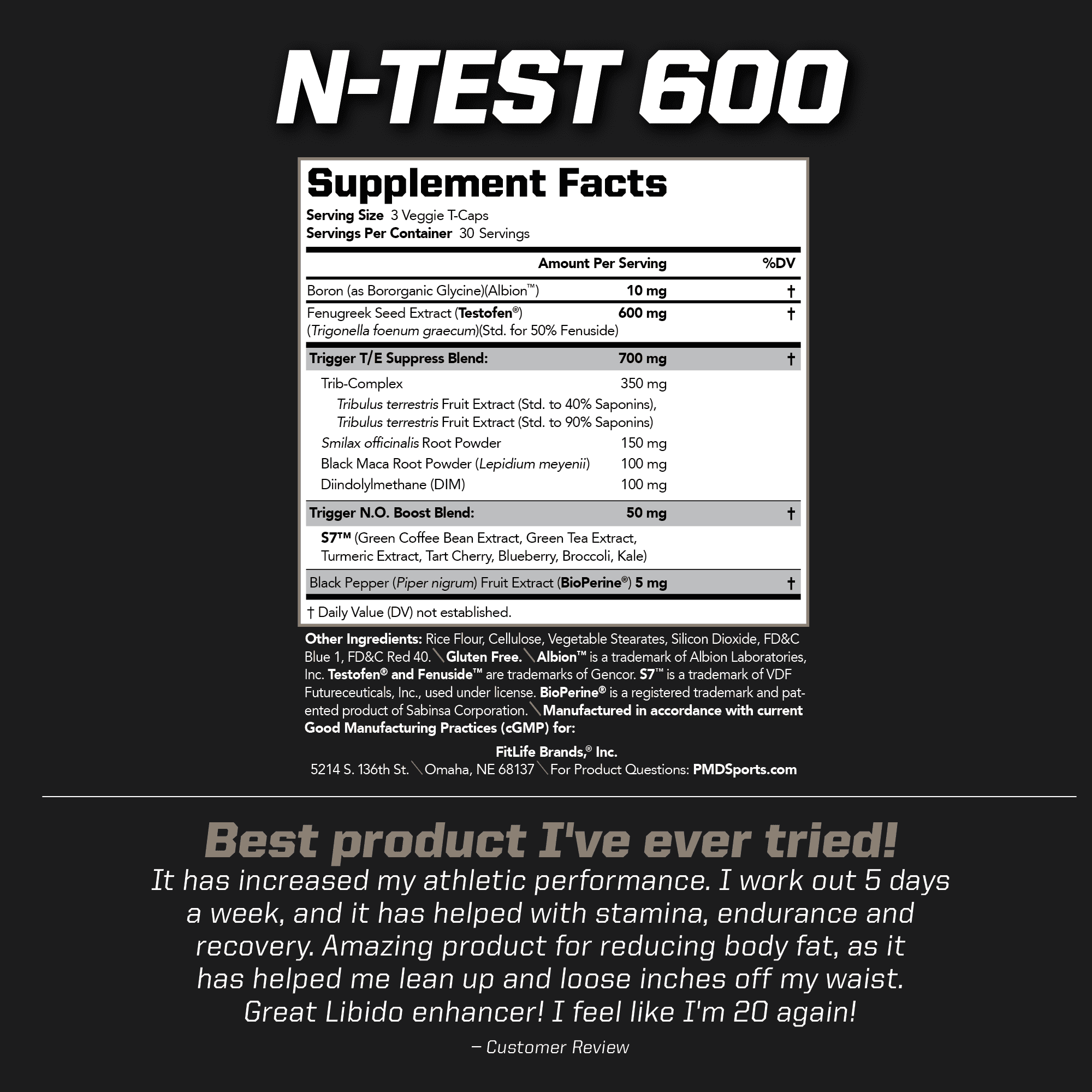 PMD Sports N-Test 600 Advanced Testosterone Booster for Men - Strong and Powerful With Testofen - Training And Bodybuilding - Lean Muscle Growth And Strength Gains - Test Boost (90 Veggie-Caps))