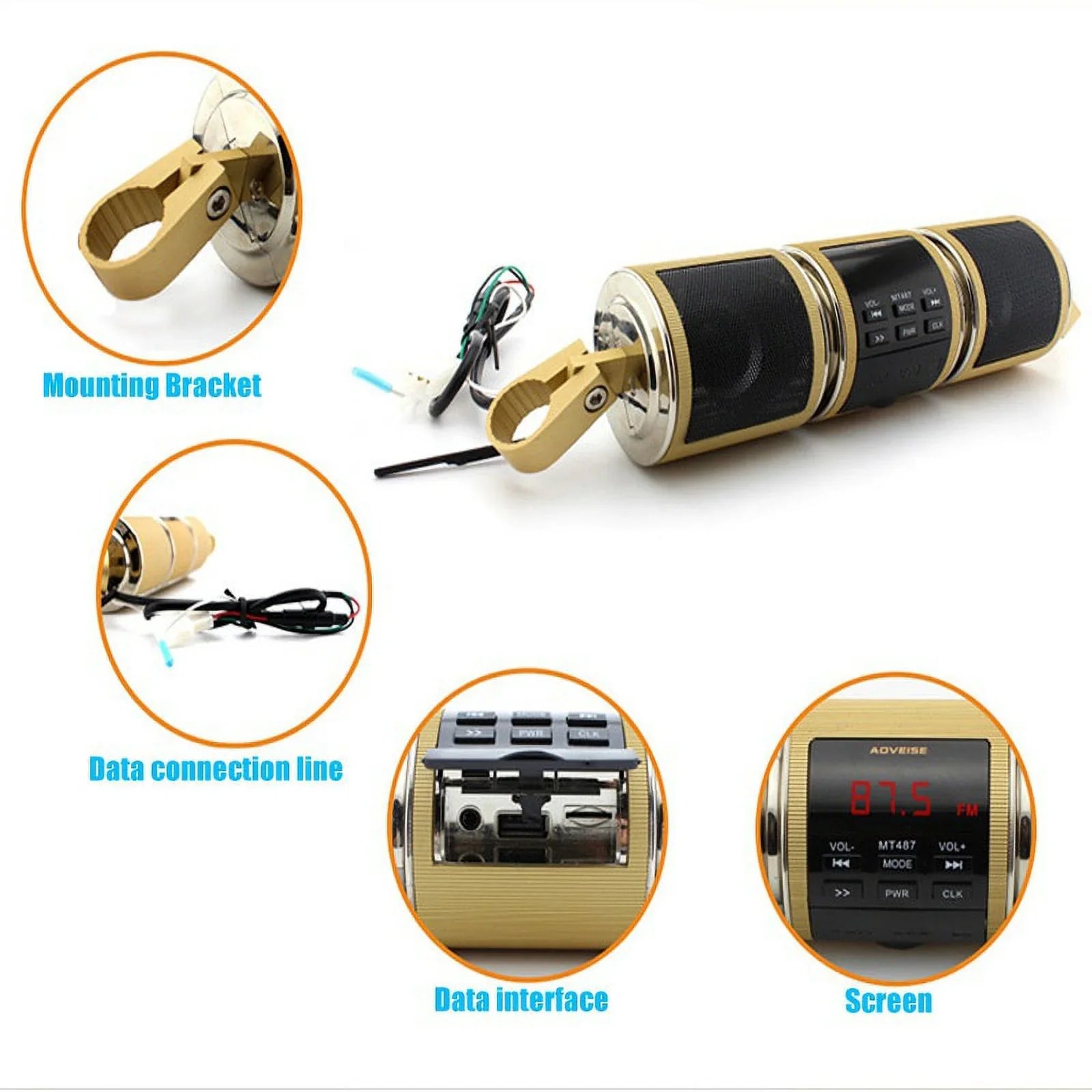 Motorcycle Bluetooth V2.1+ EDR Audio Speaker Waterproof Resistant Motorbike Stereo FM Radio USB TF Card MP3 Player