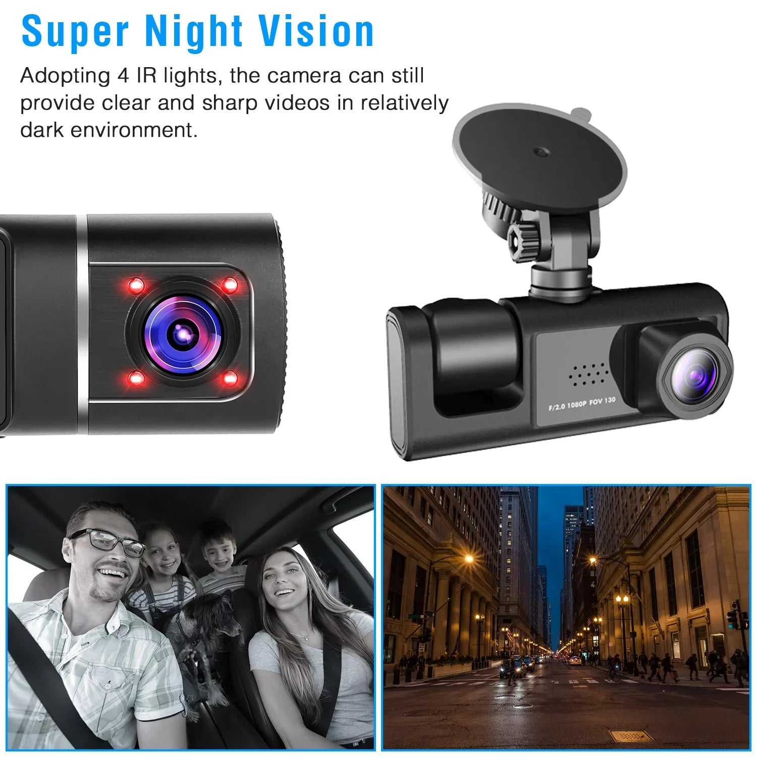 iMountek Dash Cam Front Rear and Inside 1080P Three Channels with IR Night Vision Car Camera, Monitor Driving Vehicle Recorder