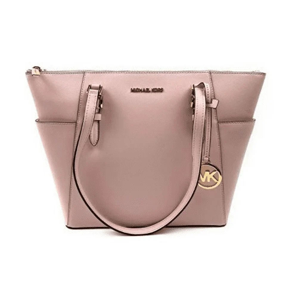 Michael Kors Charlotte Signature Leather Large Top Zip Tote Handbag Bag (Powder Blush Solid), Female