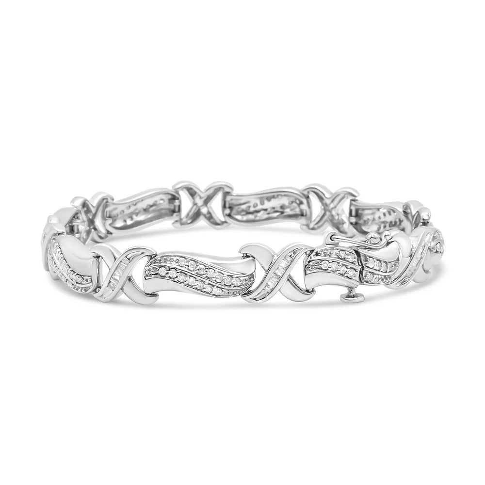 Haus of Brilliance .925 Sterling Silver 1 3/4 Cttw Womens Round cut Box Clasp Diamond Wave and X Link Tennis Bracelet (I-J Color, I3 Clarity) - 7"