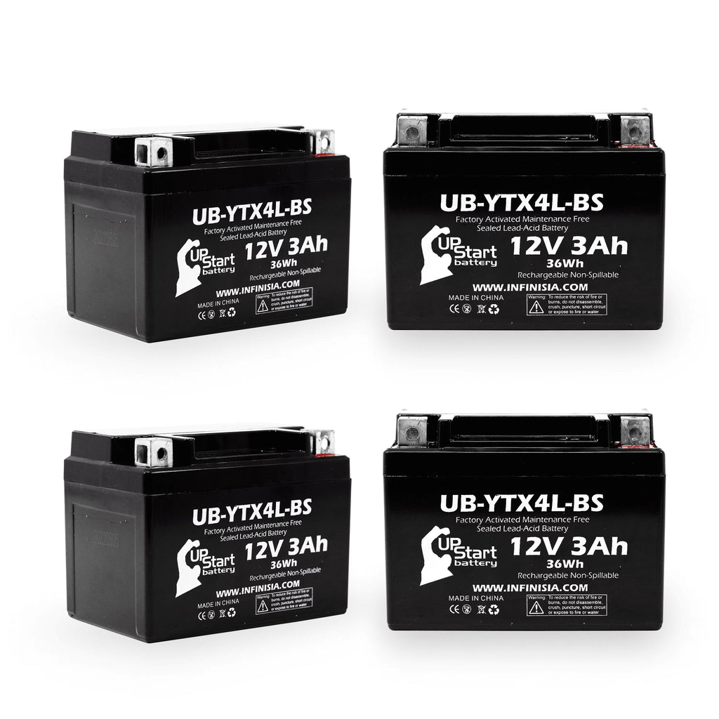 4-Pack UpStart Battery Replacement for 2004 Bombardier (Can-Am) DS90, DS90F, Quest 90CC Factory Activated, Maintenance Free, ATV Battery - 12V, 3Ah, UB-YTX4L-BS