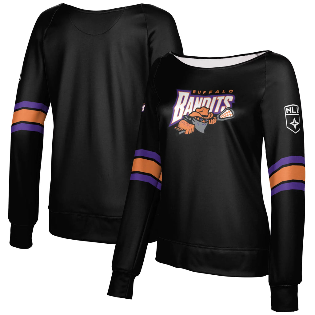 Girls Youth Epoch Lacrosse Black Buffalo Bandits Boat Neck Pullover Sweatshirt