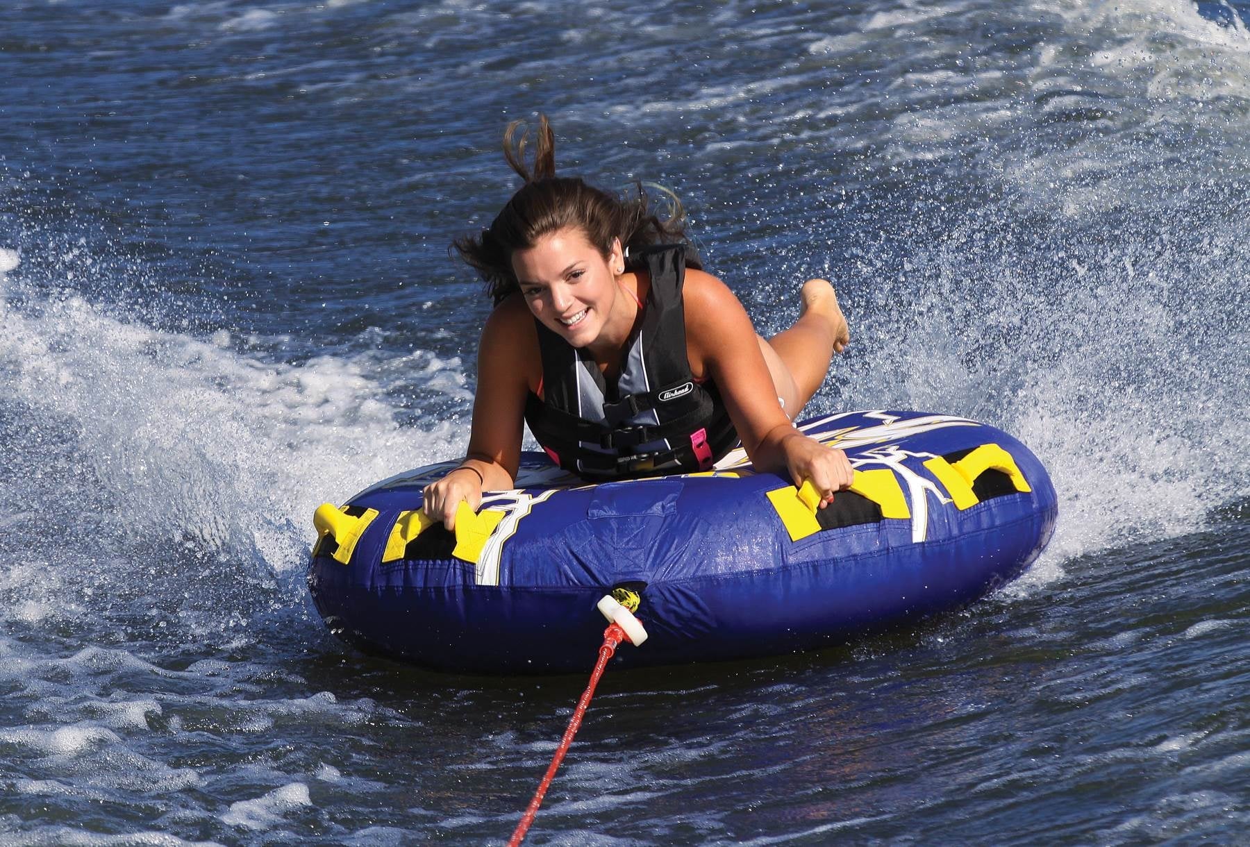 Airhead Strike 2 Single Rider InfLatitudeable Towable Tube + 12V Portable Air Pump