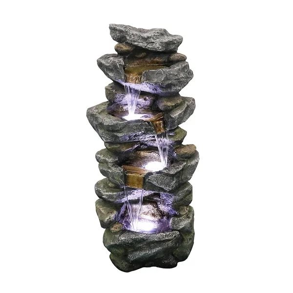 Fithood 40inches High Stacked SimuLatitudeed Rock Water Fountain with LED Lights