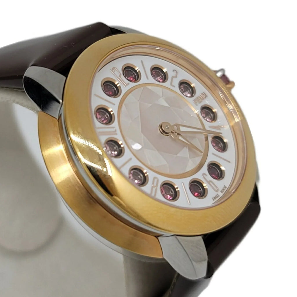 Pre-Owned FENDI Fendi Eye Shine Enamel Belt SS 3 Colors Quartz Brown Watch Clock Fashionable Shell Black Spinel Topaz Women's (Like New)