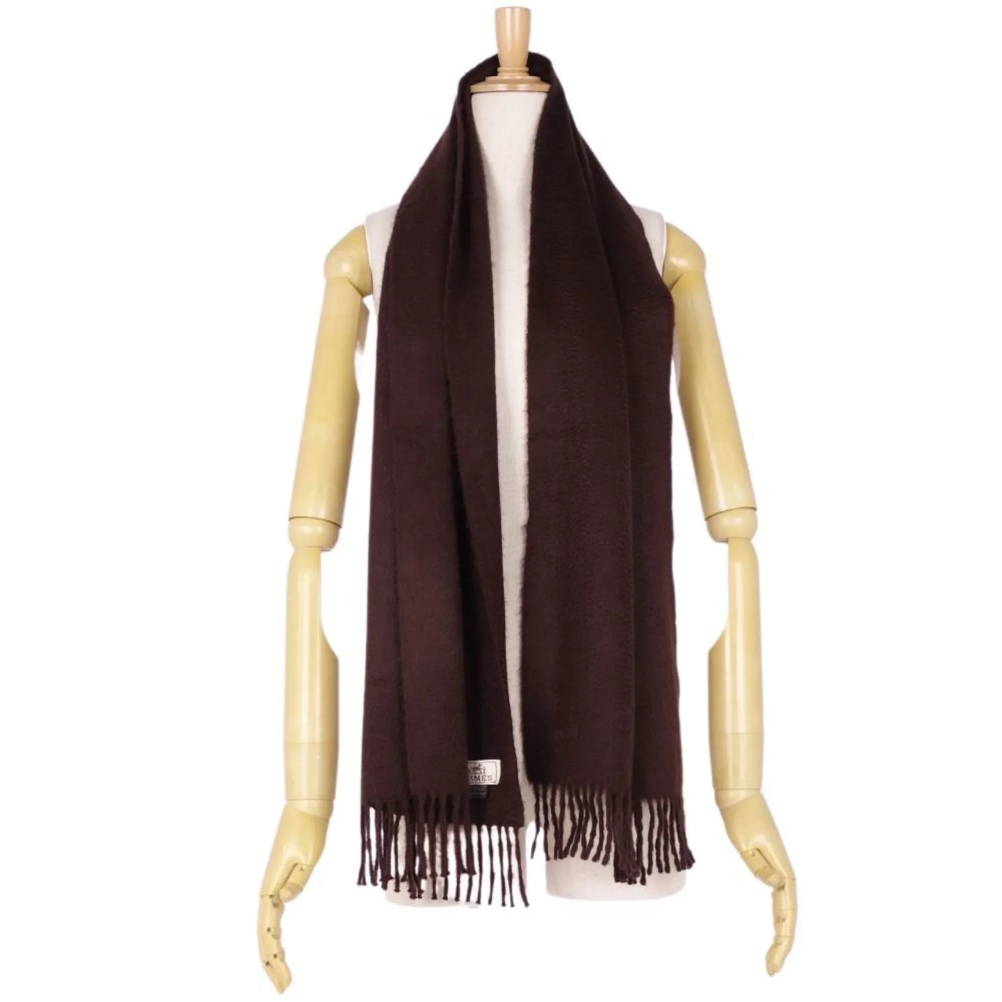 Pre-Owned HERMES scarf 100% cashmere embroidery men's women's dark brown (Good)