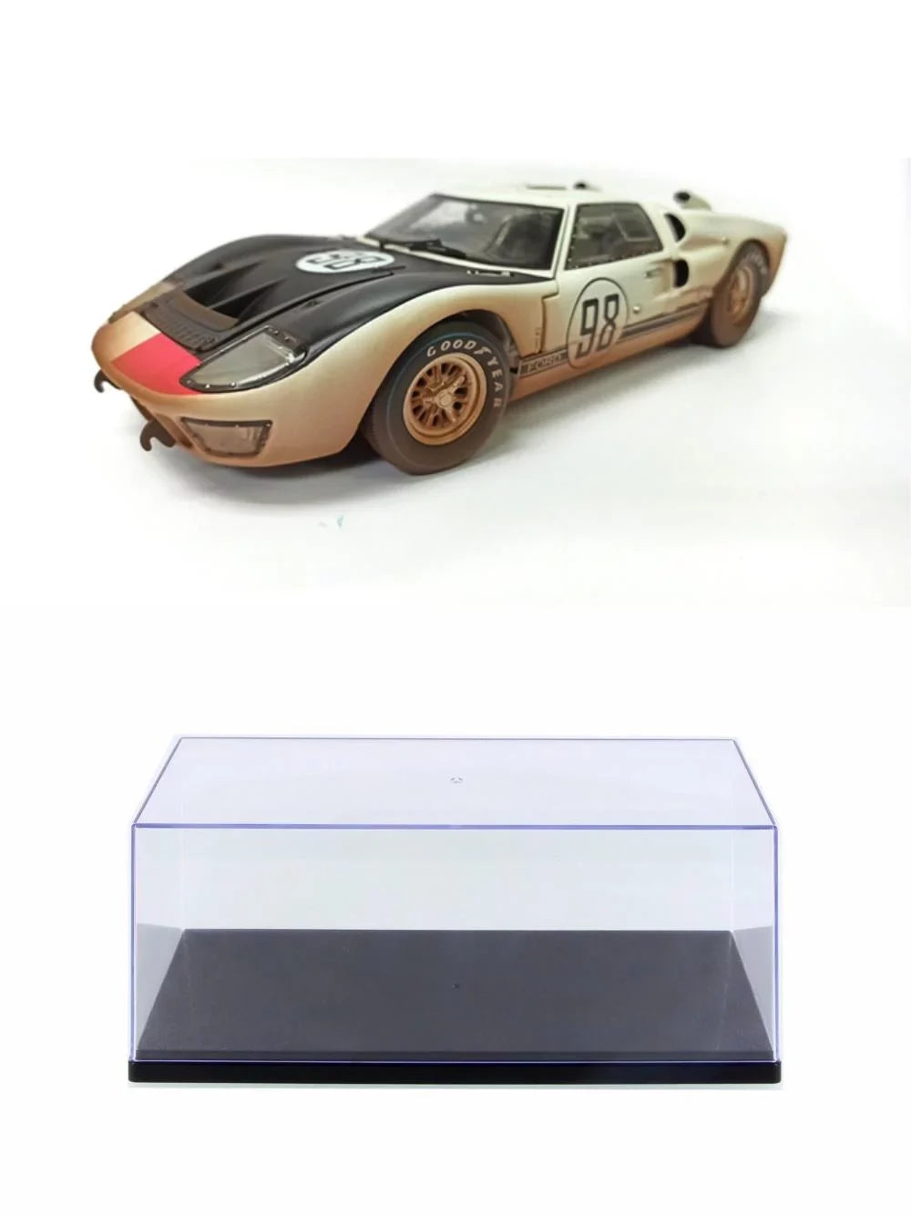 Diecast Car w/Display Case - 1966 Ford GT-40 MK II #98 After Race (Dirty Version), White - Shelby Collectibles SC432W - 1/18 scale Diecast Model Toy Car