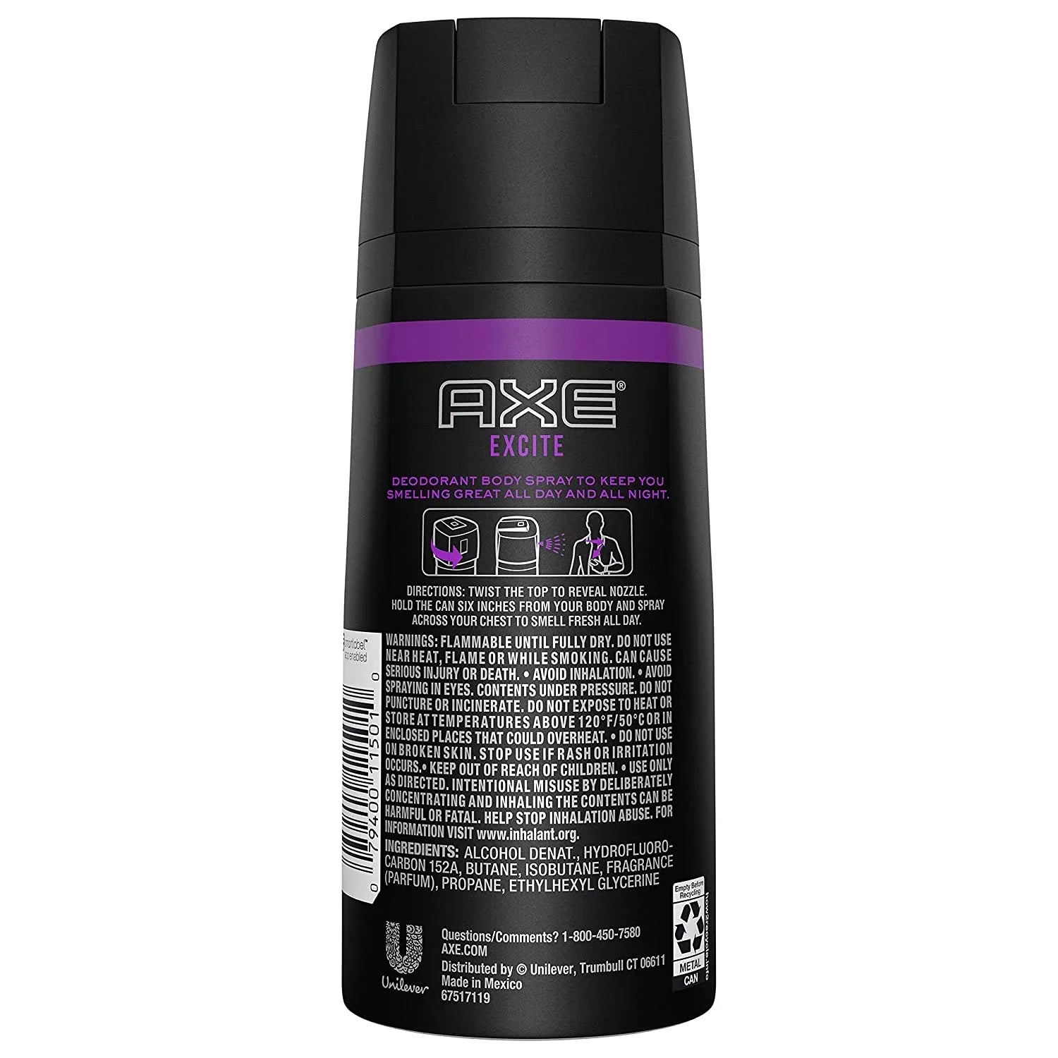 Axe Deodorant Bodyspray, Excite 4 oz (Pack of 6)