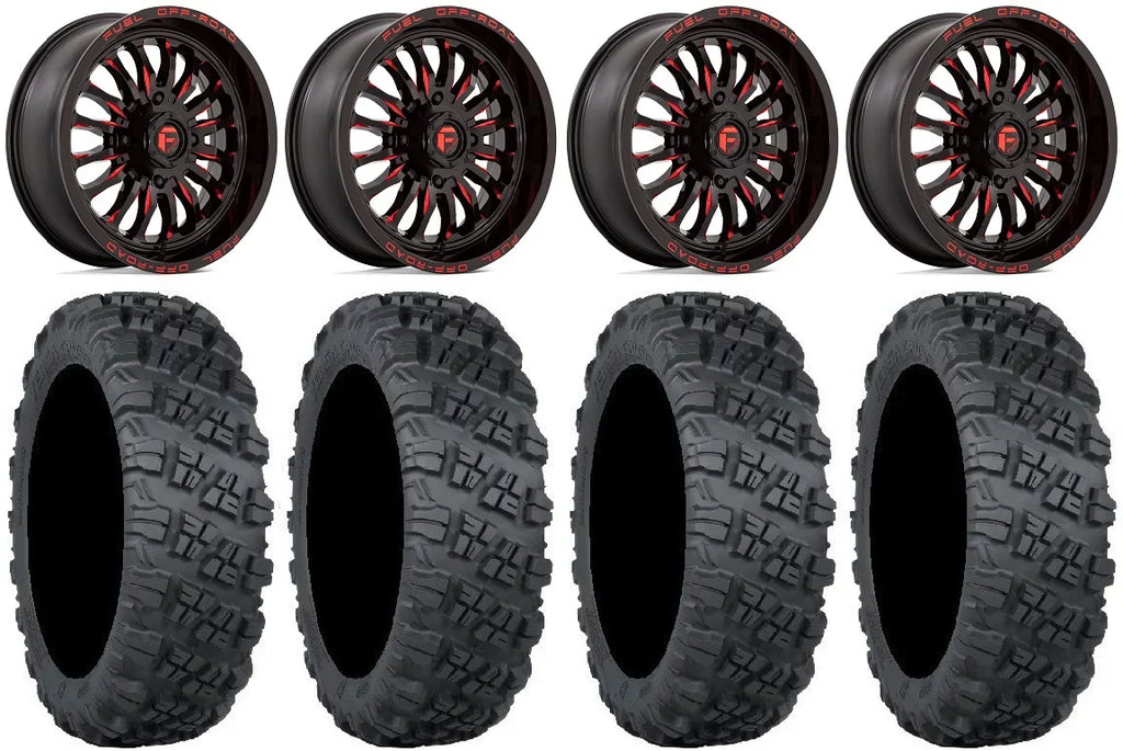 Fuel ARC 18" Wheels Red 28" Versa Cross V3 Tires Kawasaki Teryx Mule