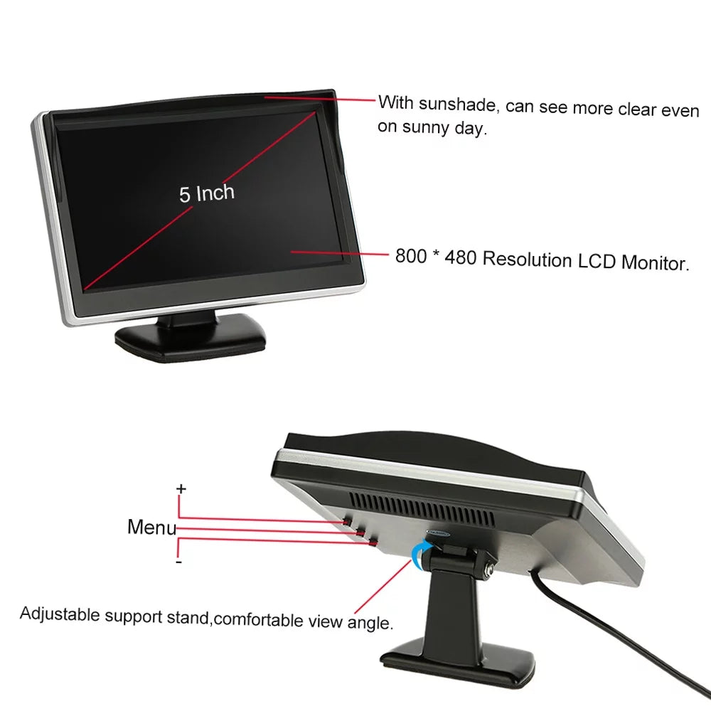 Tomshoo 5 Inch TFT LCD Display Monitor Car Rear View Backup Reverse System + Parking Camera, Clear Image, Easy InstalLatitudeion, Ideal for Cars and Trucks
