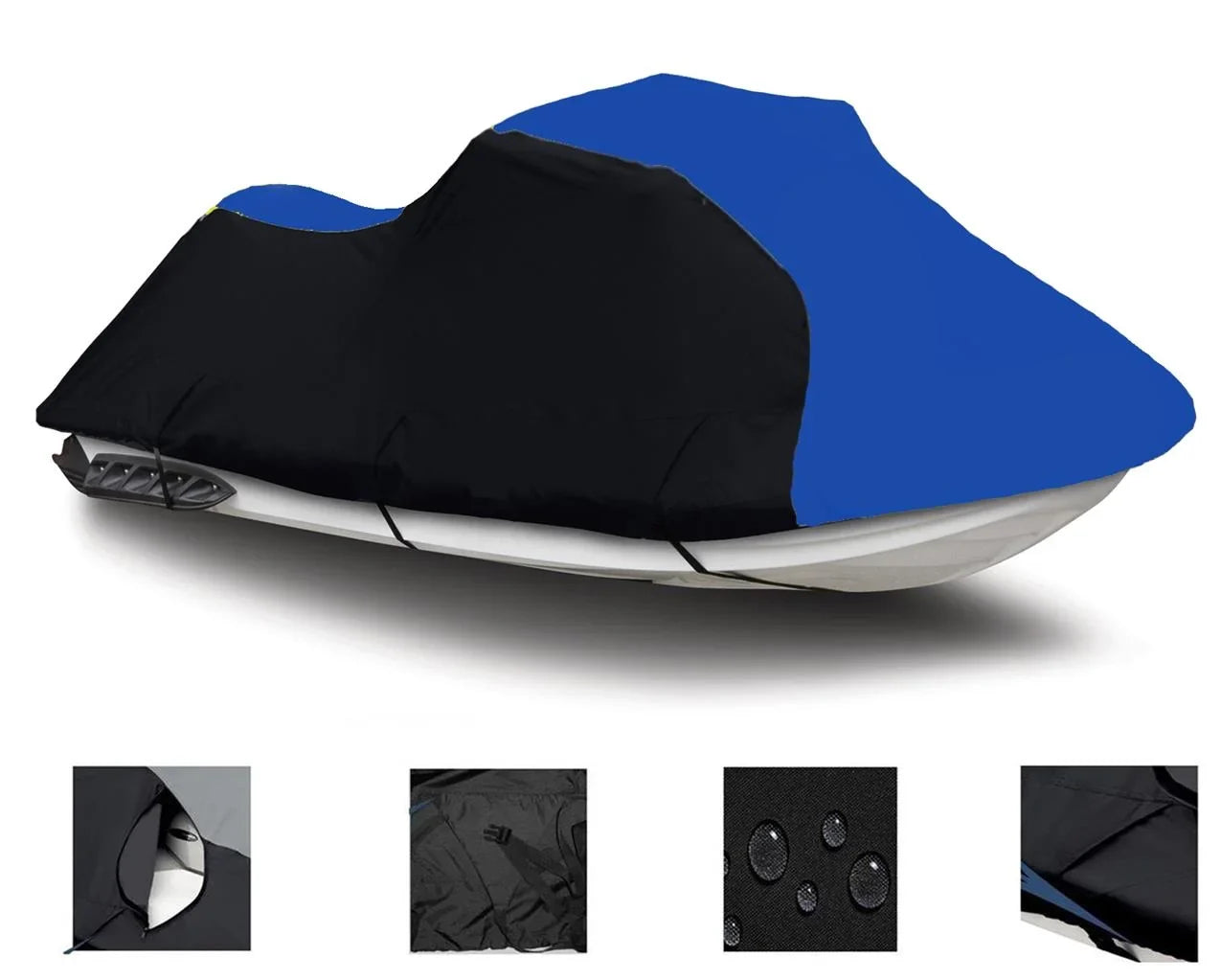 BLACK / BLUE HEAVY-DUTY, 600 DENIER Cover Compatible for Kawasaki Ultra LX 2007 2008 2009 2010 2011 2012 2013 2014 15 2016 2017 2018 2019 2020 2021 2022 Jet Ski PWC Watercraft Cover