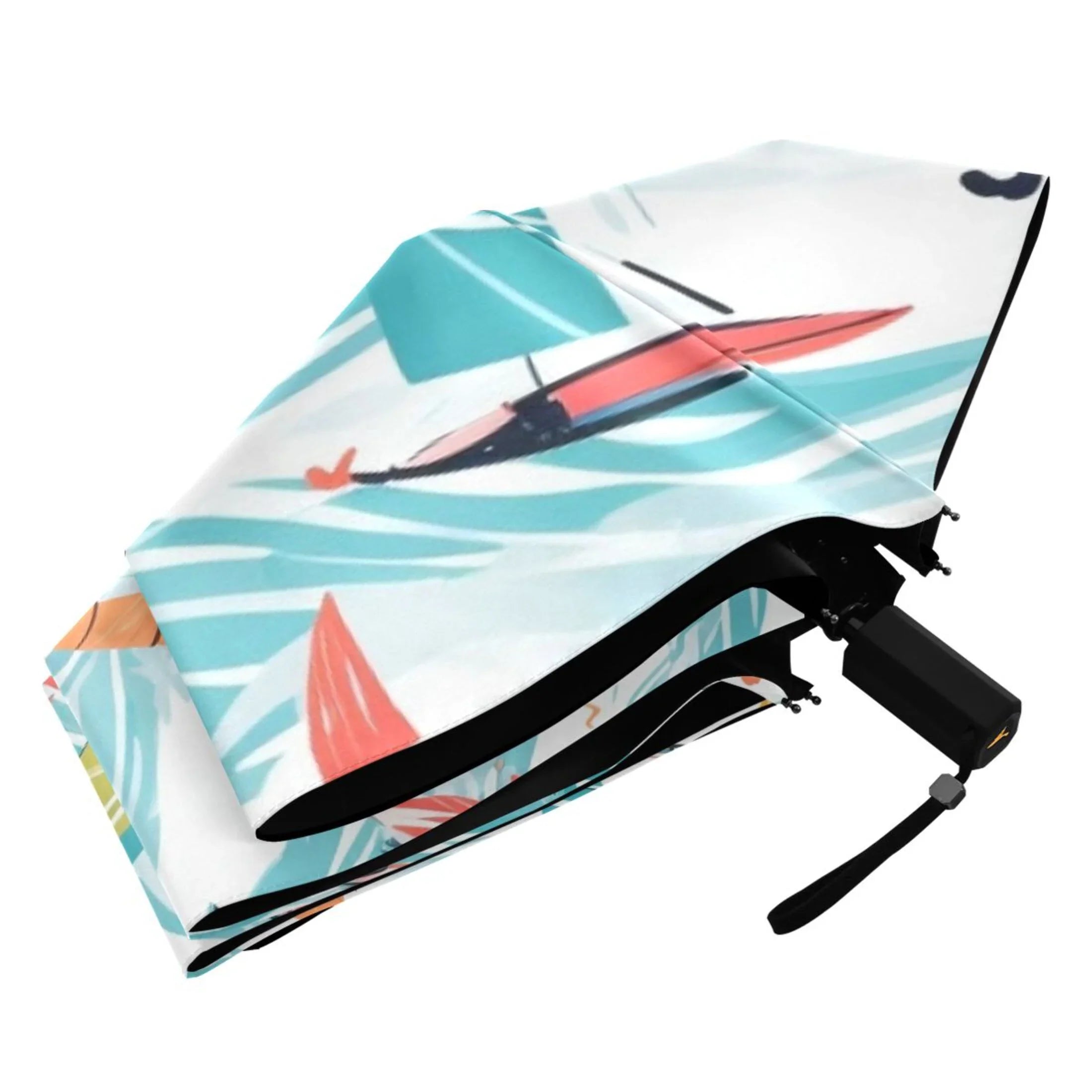 Sailboat on Sea Compact Folding Umbrella for Rain Windproof Travel Umbrella UPF 50+ Lightweight Packable Arc Size