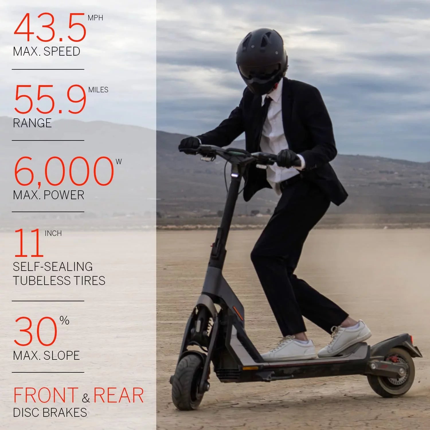 Segway SuperScooter GT2, 6000W Motor, 55.9 Miles Long Range, 43.5MPH, Dual Suspension, 11" Tires, Foldable, Adults