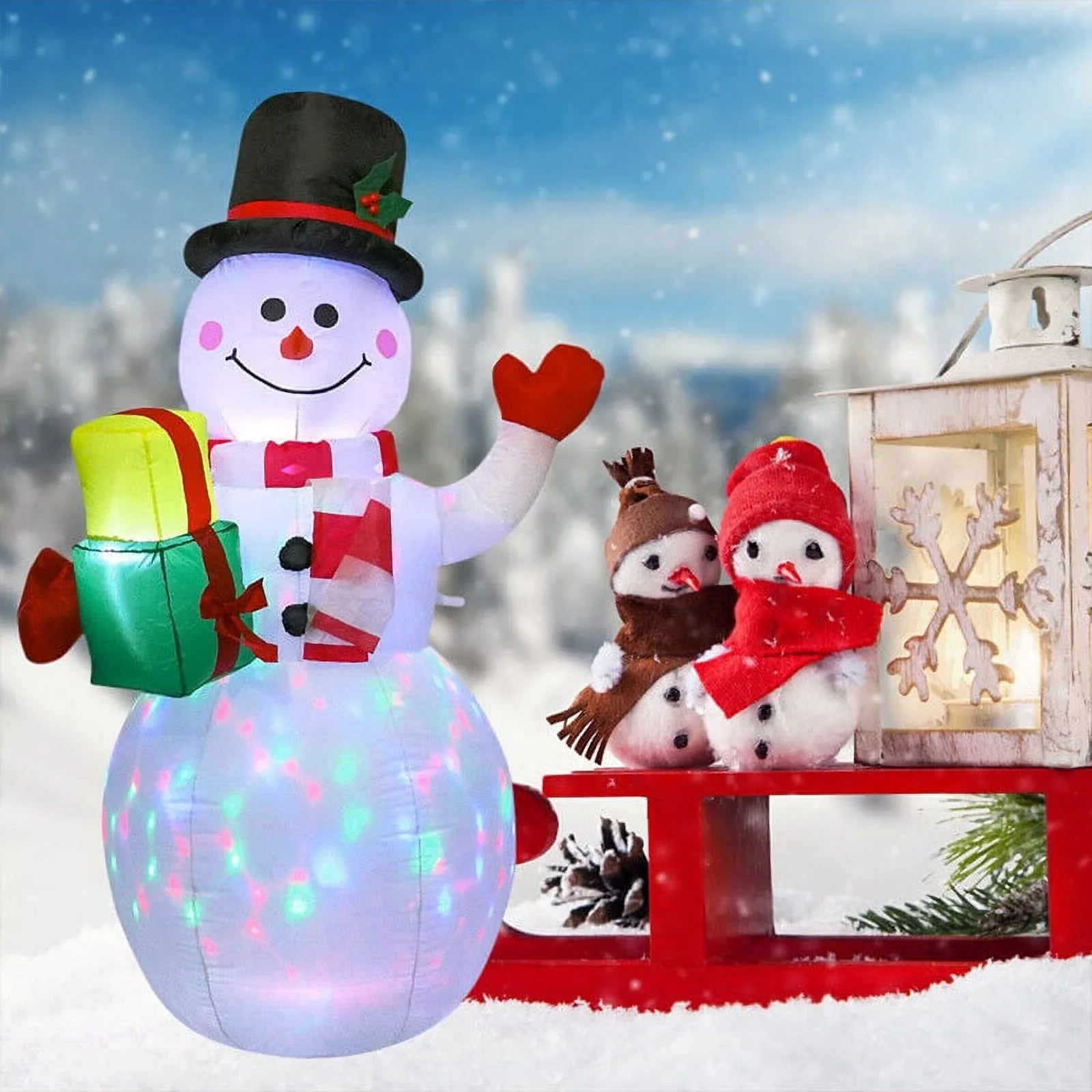 5ft InfLatitudeable Snowman Airblown Christmas Decor Yard Decoration LED Lights for Xmas Home Garden Family Prop Lawn Holiday Party Outdoor Decor