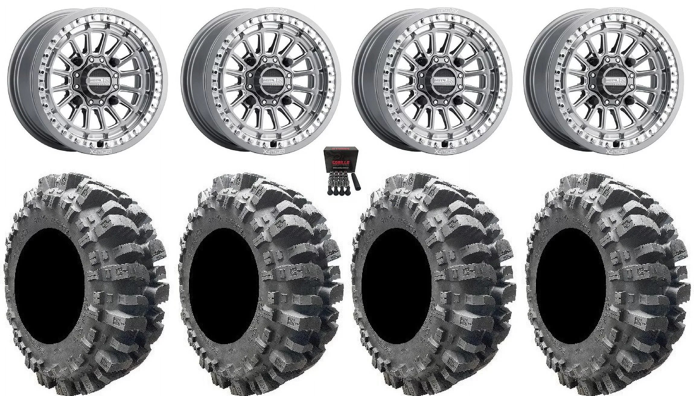 MetalFX Delta Bdlk CC 15" Wheels Gm 31" Bogger Tires Can-Am Maverick X3 / Honda Pioneer 1000 / Talon