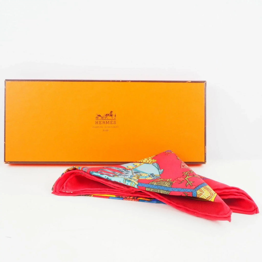 Pre-Owned Hermes Carré 45 ART des STEPPS Step Art Silk Red Women's Scarf (Like New)