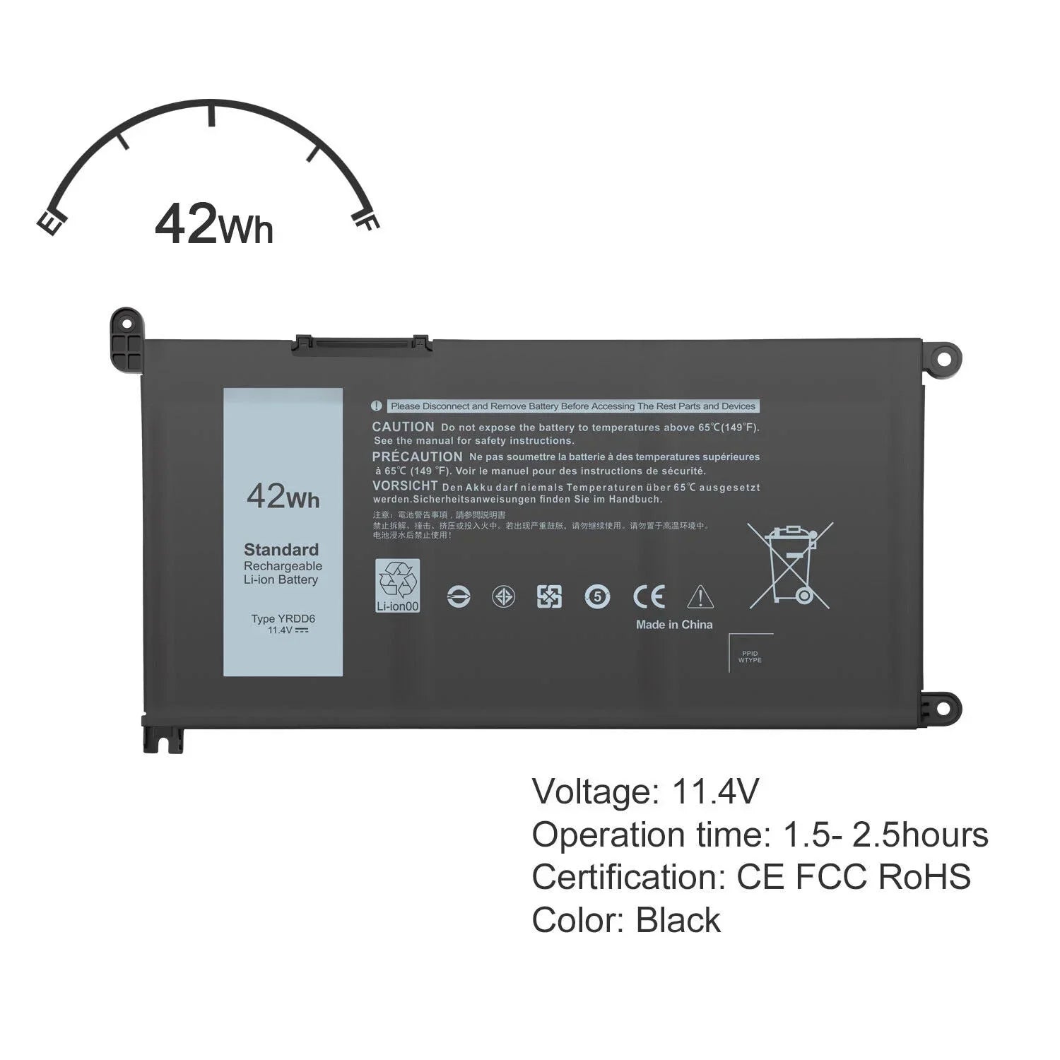 YRDD6 Battery for Inspiron 5481 5482 5485 5491 2-in-1 5493 5584 5593 5590 1VX1H