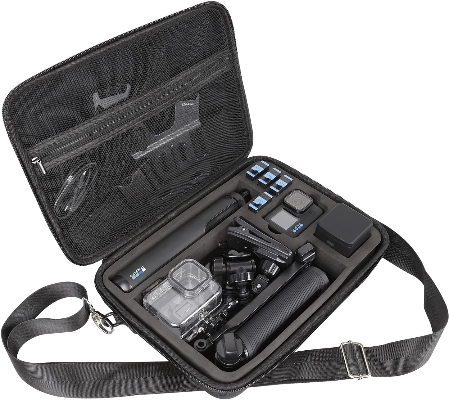 PellKing Large Carrying Surface-Waterproof Case for GoPro 12,11,10,9 Camera,Hard Shell Bag with EVA Liner Compatible