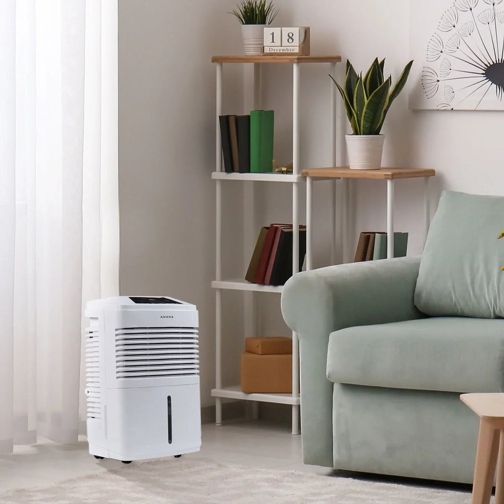 Restored Amana 48 Pt 1,800 Sq Ft Dehumidifier in White - Adjustable Humidistat, Automatic Shut-off (Refurbished)