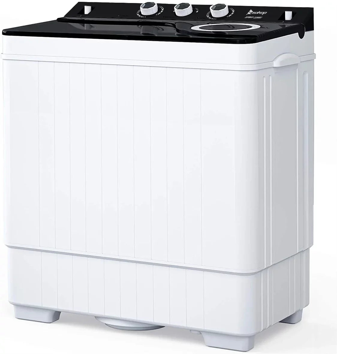 BMTBUY Twin Tub with Built-in Drain Pump XPB65-2288S 26Lbs Semi-automatic Twin Tube Washing Machine for Apartment, Dorms, RVs, Camping and More, White&Black
