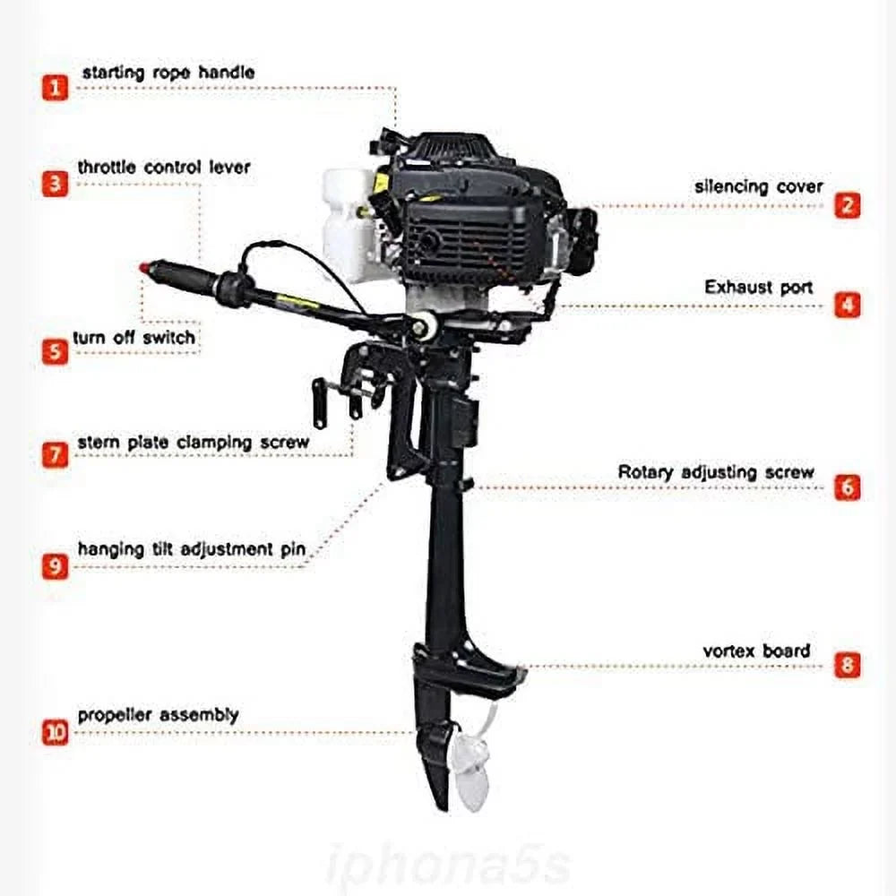 Miumaeov Outboard Trolling Motor 3.6 2 Stroke InfLatitudeable Shaft Fishing Boat Engine Propeller CDI Control Air Cooling System Heavy Duty Tiller Shaft
