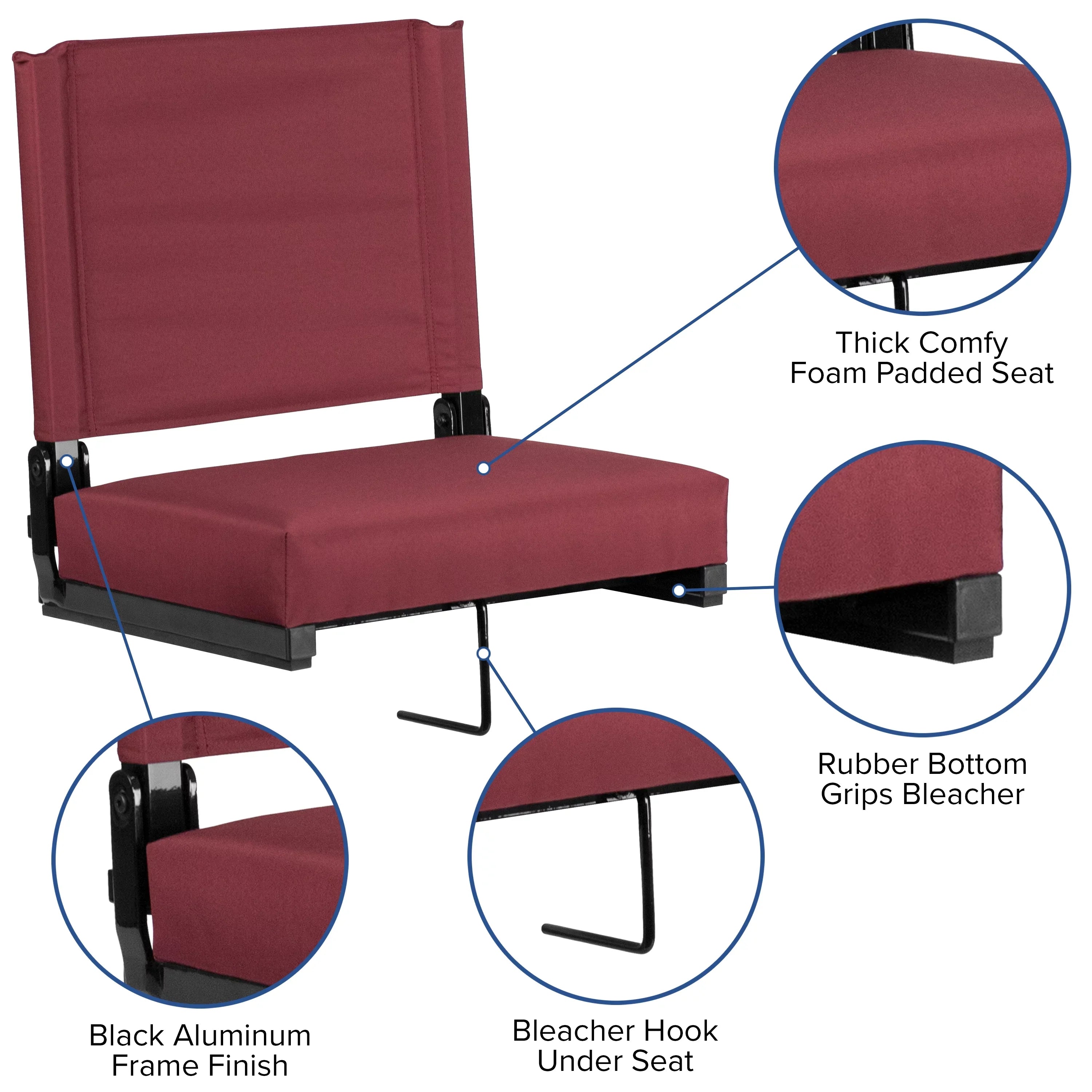 Flash Furniture Grandstand Comfort Seats by Flash - 500 lb. Rated Lightweight Stadium Chair with Handle & Ultra-Padded Seat, Maroon