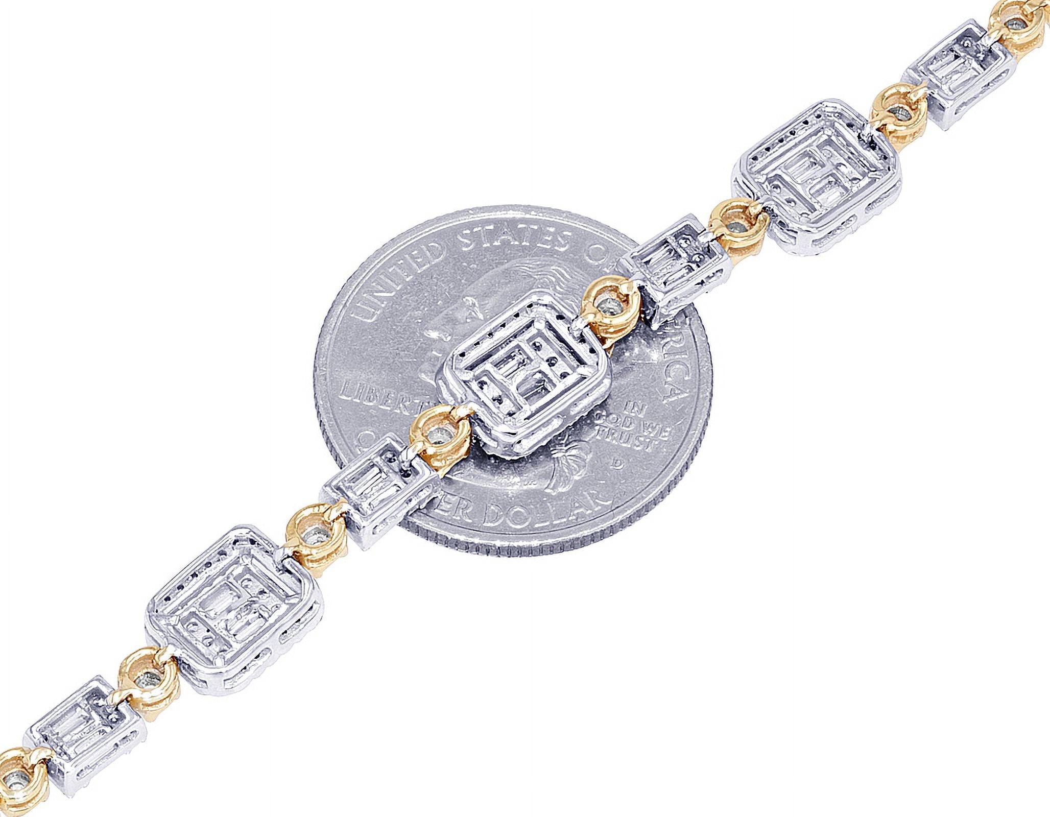 Baguette Cluster Halo 1.30 CT Diamond Illusion n Toni Set Bracelet Yellow-White Gold 3MM 7"