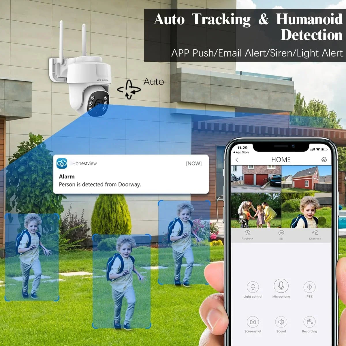 WEILAILIFE 【360° PT Digital Zoom, Two-Way Audio】 Outdoor Wireless Security Camera System Indoor PTZ Security Cameras Waterproof Home Video Surveillance