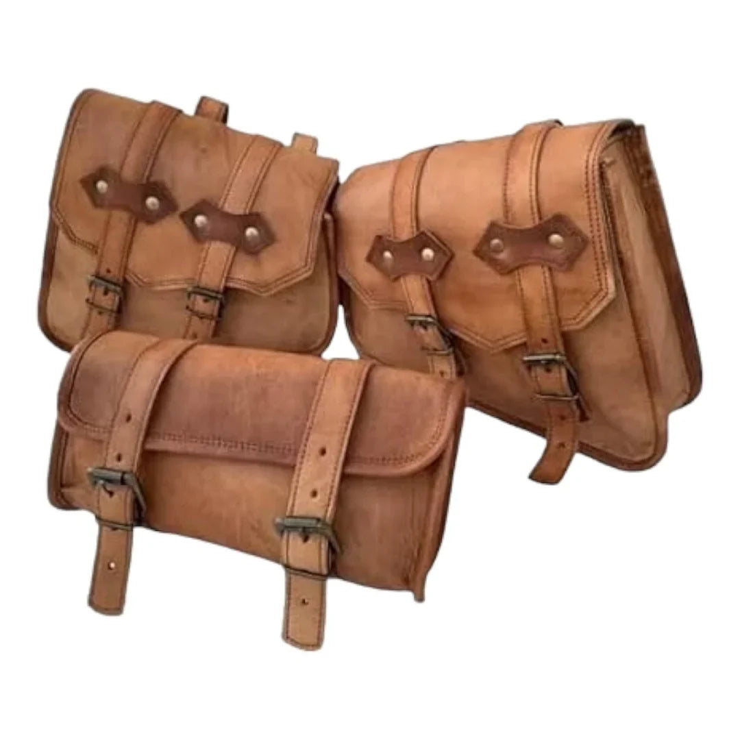 Premium Leather Saddle Bag Set of 3 - Stylish and Practical Gift for Him or Her