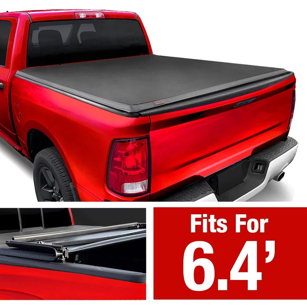MaxMate Soft Quad-fold Truck Bed Tonneau Cover Compatible with 2019-2024 Ram 1500 New Body (NOT FIT 19-23 Classic) | 6'4" (76") Bed | TCD484045