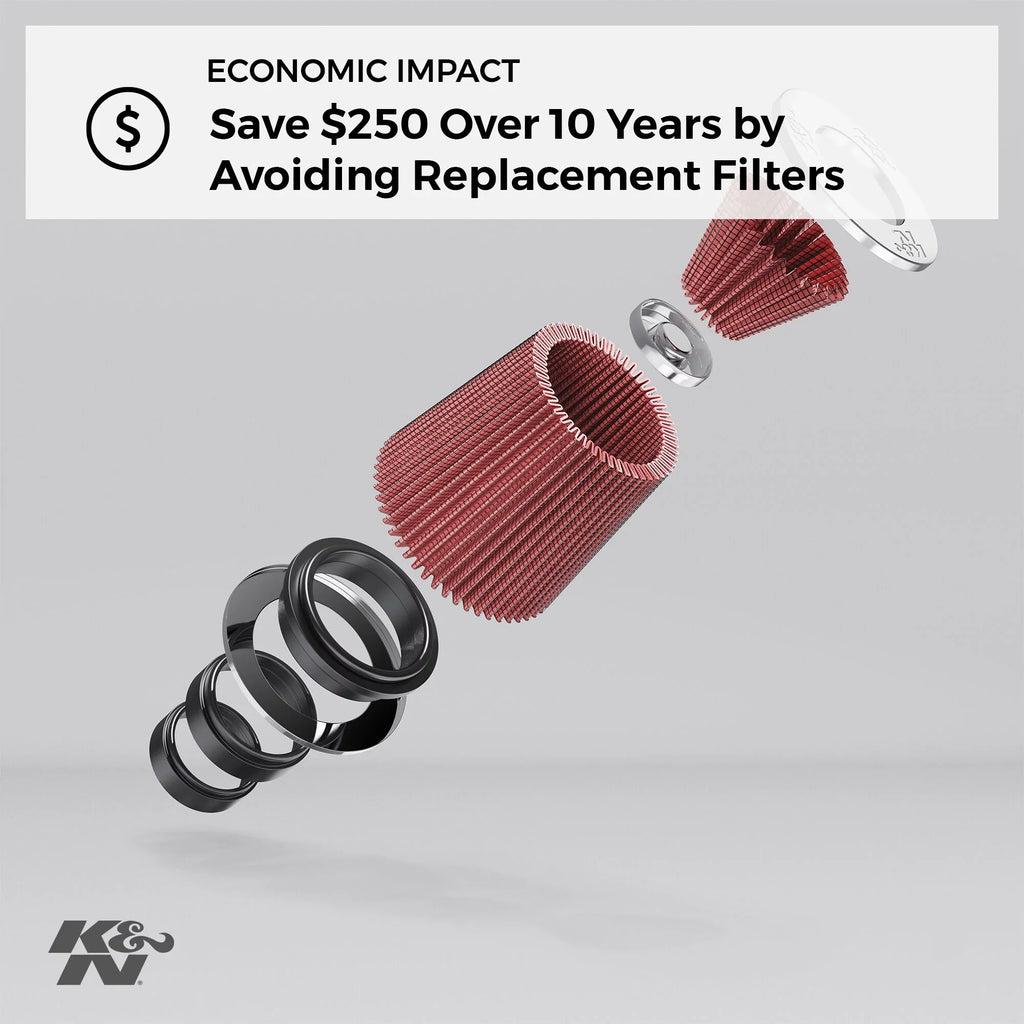 K&N Universal Clamp-On Engine Air Filter: Washable and Reusable: Round Tapered; 4 in (102 mm) Flange ID; 9 in (229 mm) Height; 6 in (152 mm) Base; 4.625 in (117 mm) Top , RE-0870