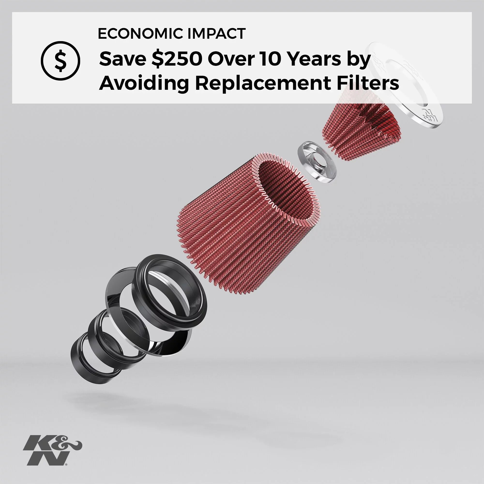 K&N Universal Clamp-On Engine Air Filter: Washable and Reusable: Round Tapered; 4 in (102 mm) Flange ID; 9 in (229 mm) Height; 6 in (152 mm) Base; 4.625 in (117 mm) Top , RE-0870