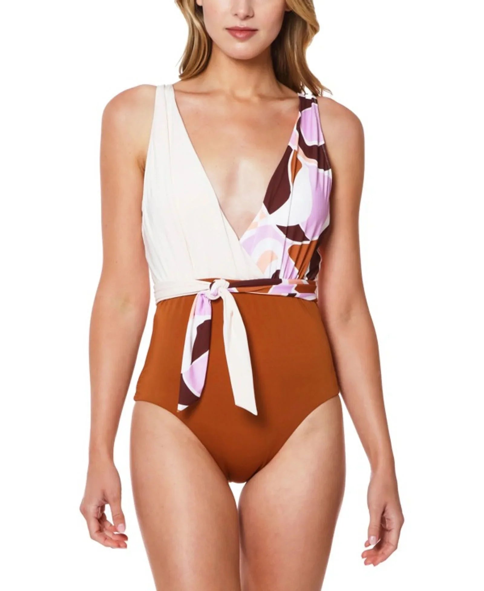 Sanctuary LION Nuveau Tie-Front Plunge One-Piece Swimsuit, US X-Large