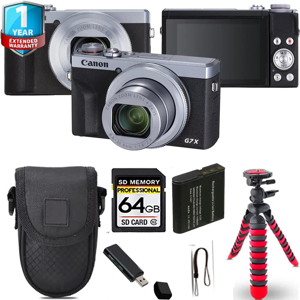 PowerShot G7 X Mark III Digital Camera (Silver) + Spider Tripod + 1 Yr Warranty - 64GB