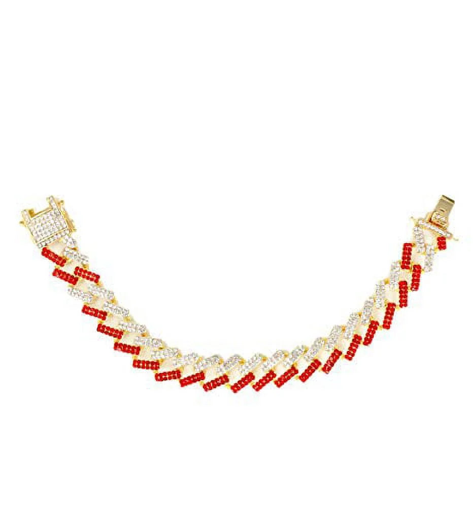 Bling-ed Out Gold Round Luxury Mens Watch w/Bling-ed Out ZZ Link Design Bracelet - L0504RNB ZZ Gold Blood Red