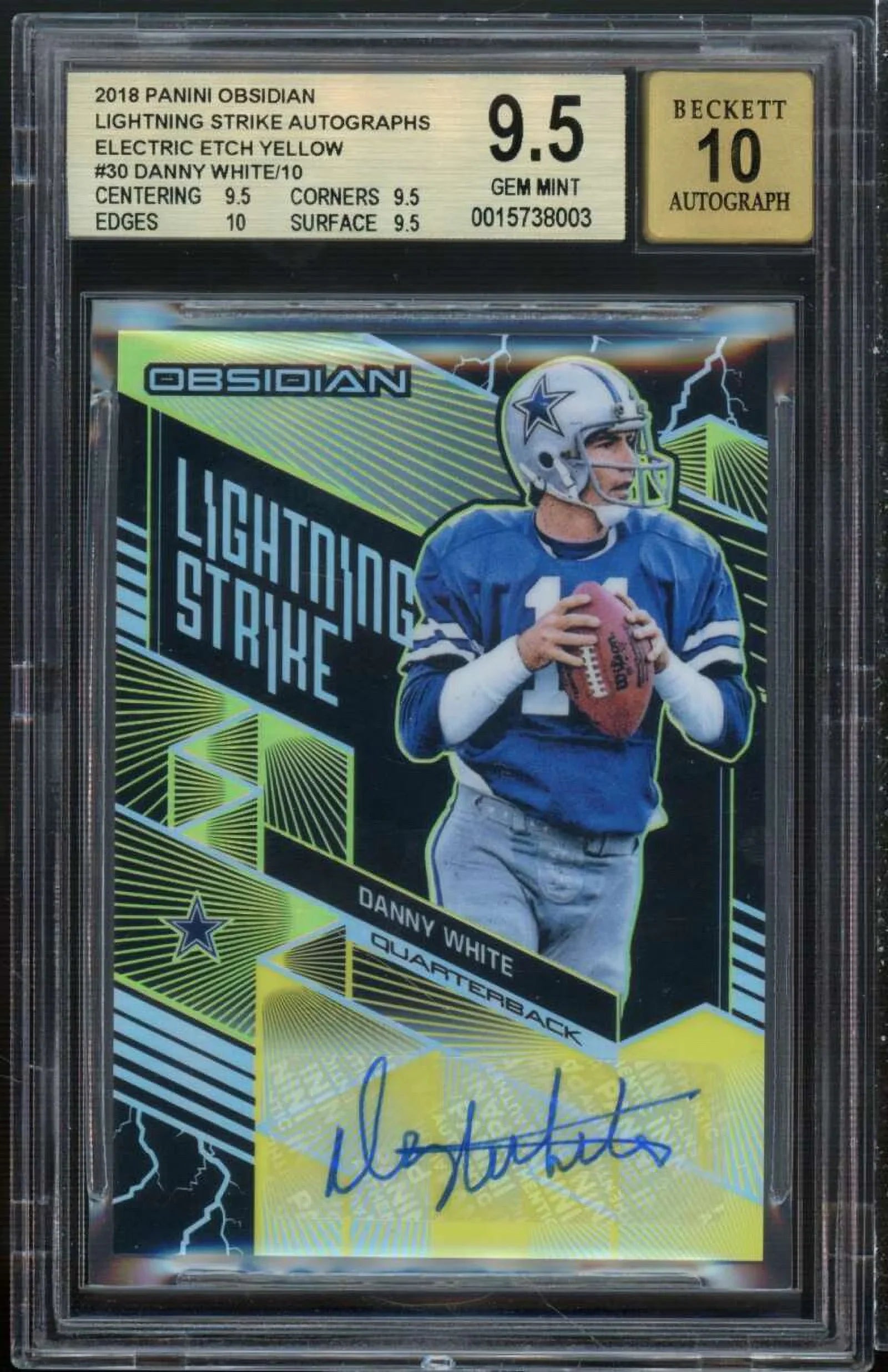 Danny White 2018 Panini Obsidian Lightning Strike Auto Etch Yellow #30 BGS 9.5
