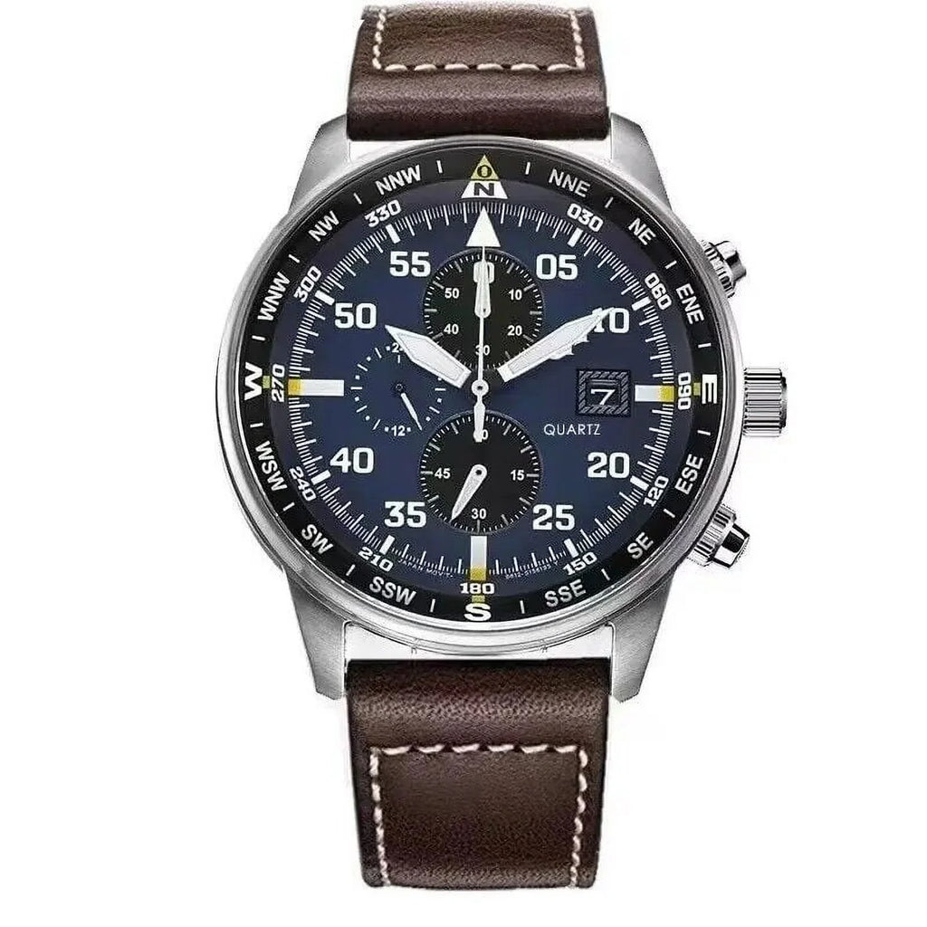 NEW Men's Classic Business Aviator Chronograph Black Dial Eco-Drive Watch